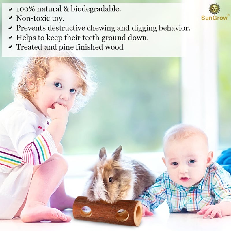 SunGrow Rabbit Log Chew, 8 Inches, Fresh Lumber Contemporary Textured Design 2-in-1 Hay Feeder and Molar Bunny Log Chew Teeth Care Toy, for Chinchilla, Hamster, Guinea Pig, Gerbils, Small Animals - Image 3